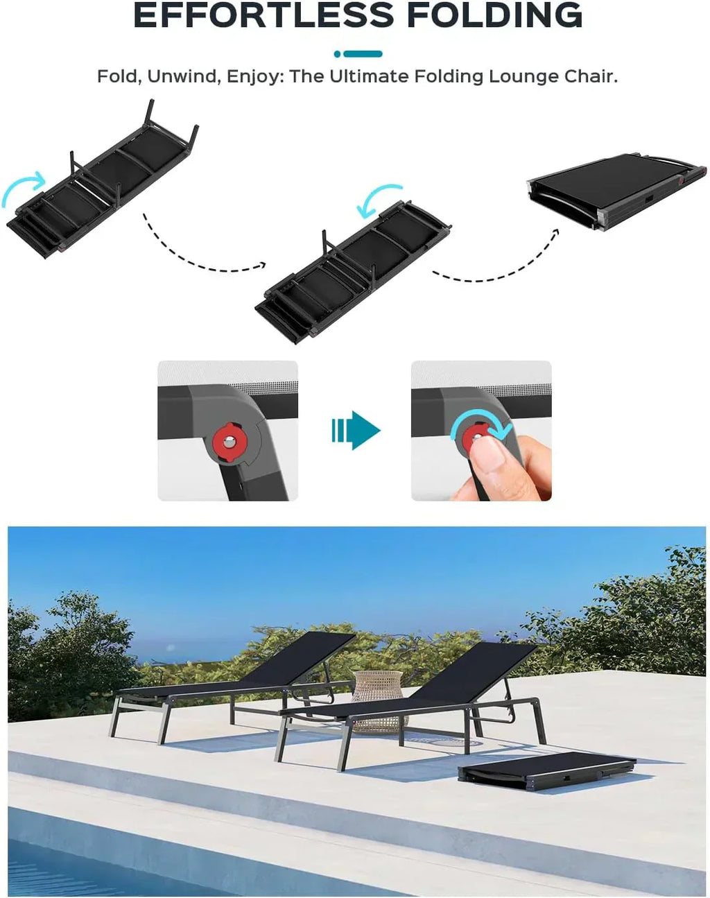 Aluminum Chaise Lounge Outdoor Foldable Assemble Free Outdoor Lounge Chair 5 Adjustable Backrest wourant