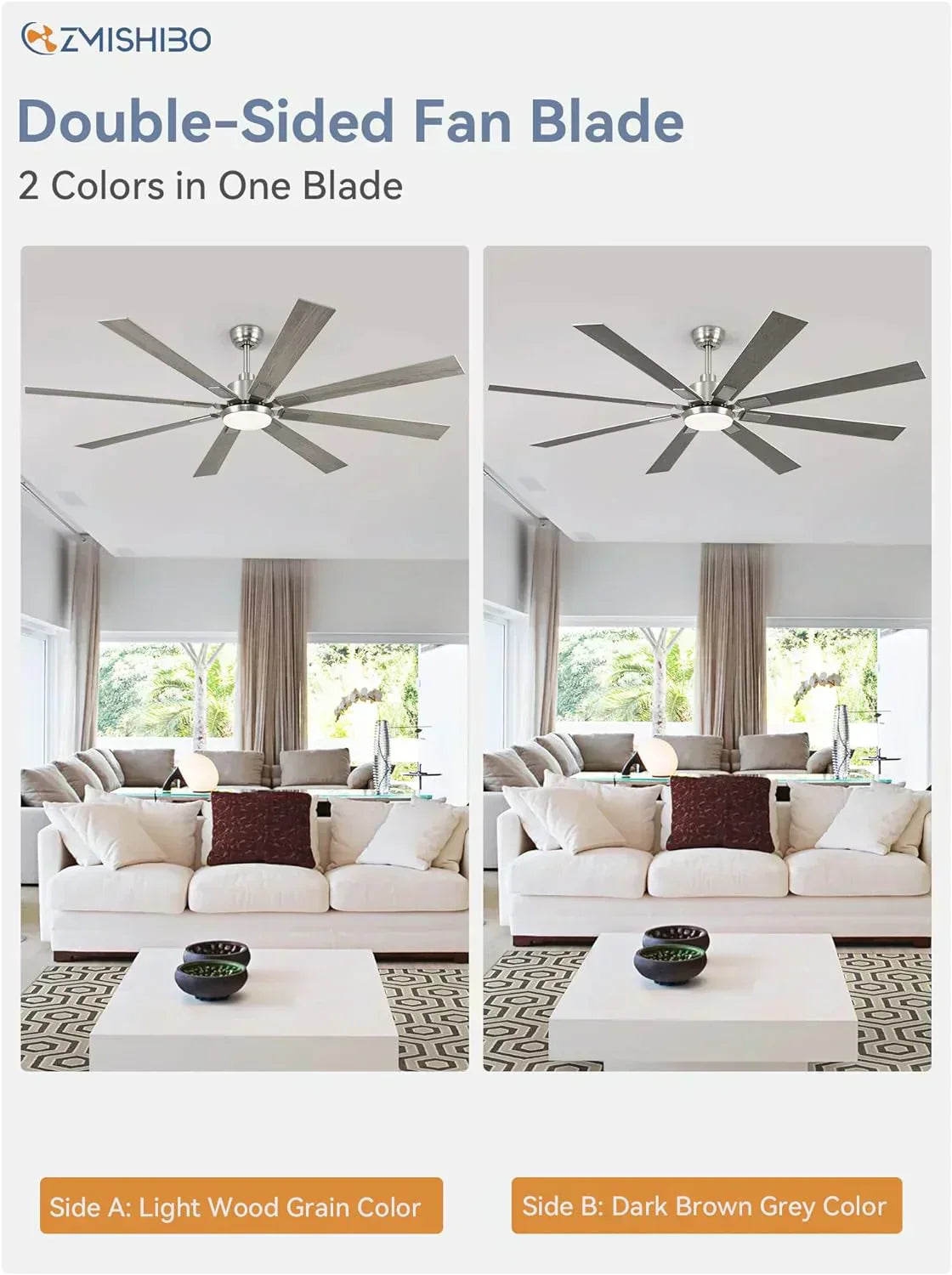 Zmishibo 72-inch large ceiling fan with lighting and remote indoor/outdoor wourant