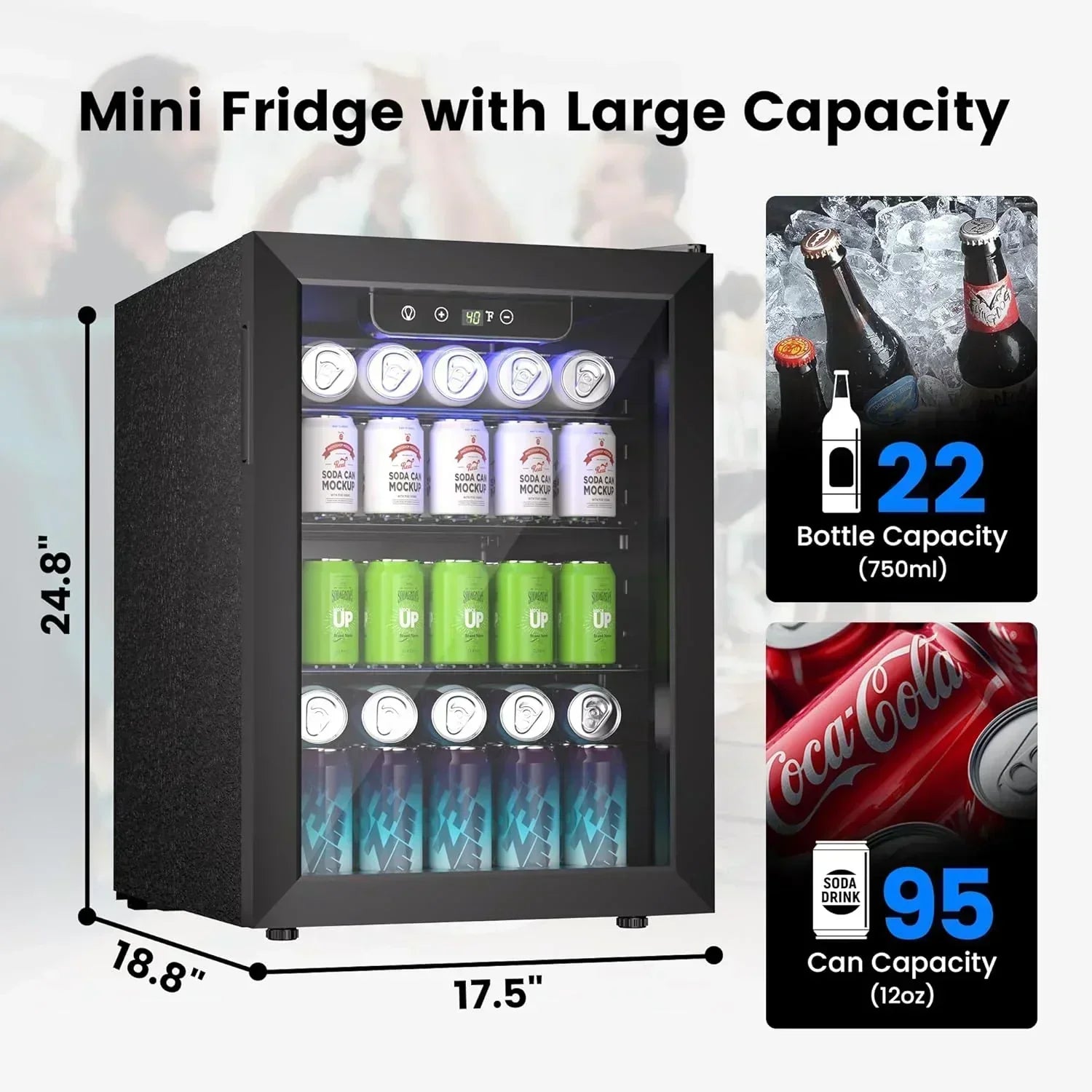 Beverage Refrigerator Cooler 126 Can Mini Fridge Glass Door for Drinks Soda Beer Wine Refrigerator wourant