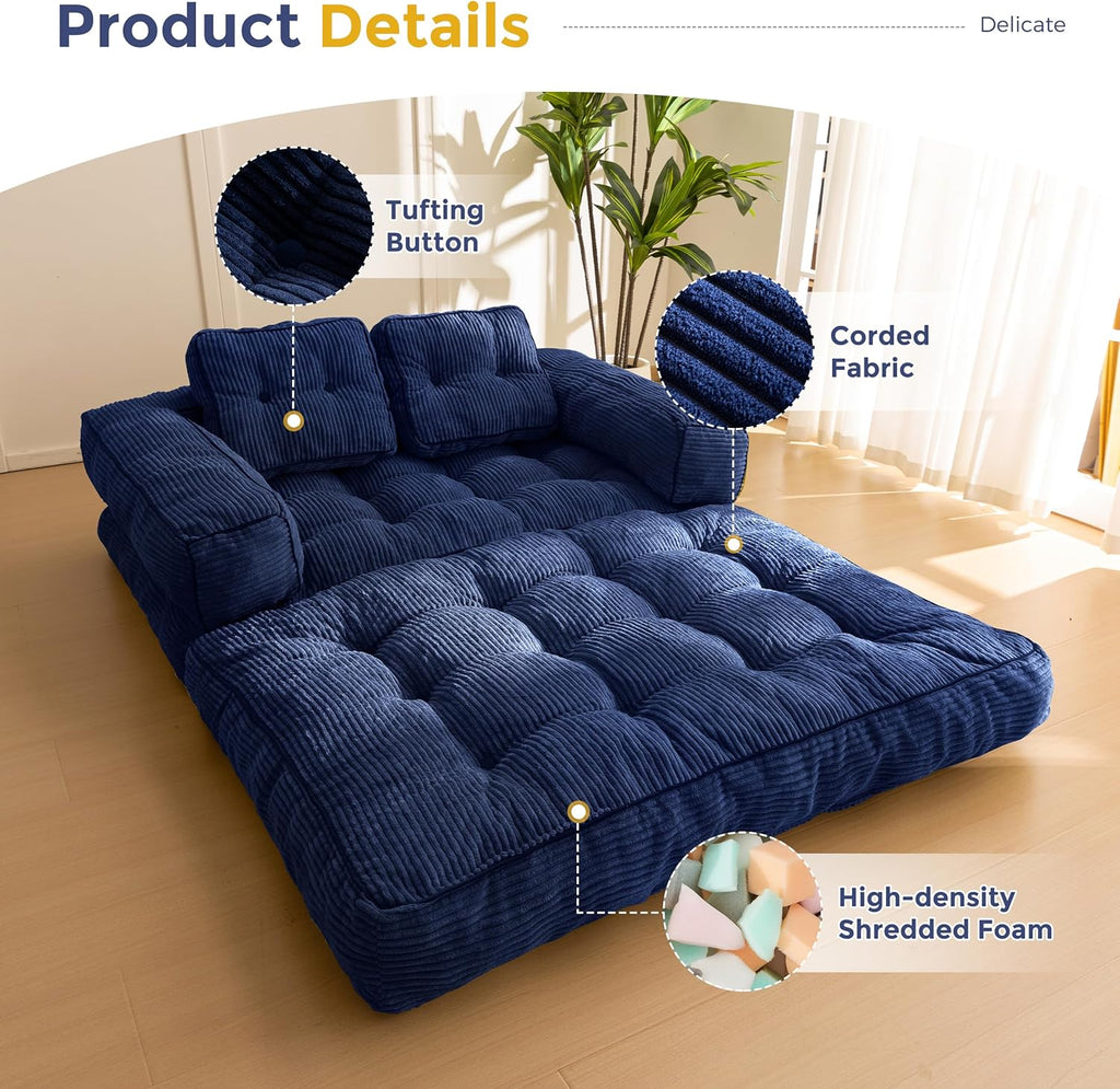 Folding Sofa Bed L-Shaped Convertible Sofa Bed with Armrests and Pillows wourant