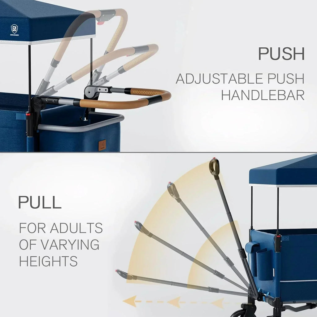 EVER ADVANCED Side-unzip Wagon Stroller for 2 Kids Push Pull Stroller with Adjustable Handle wourant