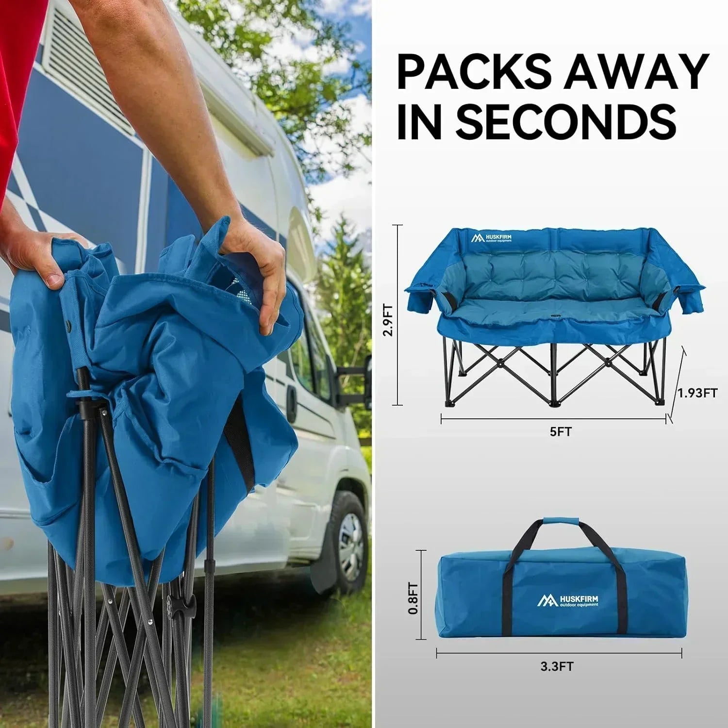 Camping Chair Upholstered Loveseat Heavy Duty Extra Large Camping Sofa Folding Sofa wourant