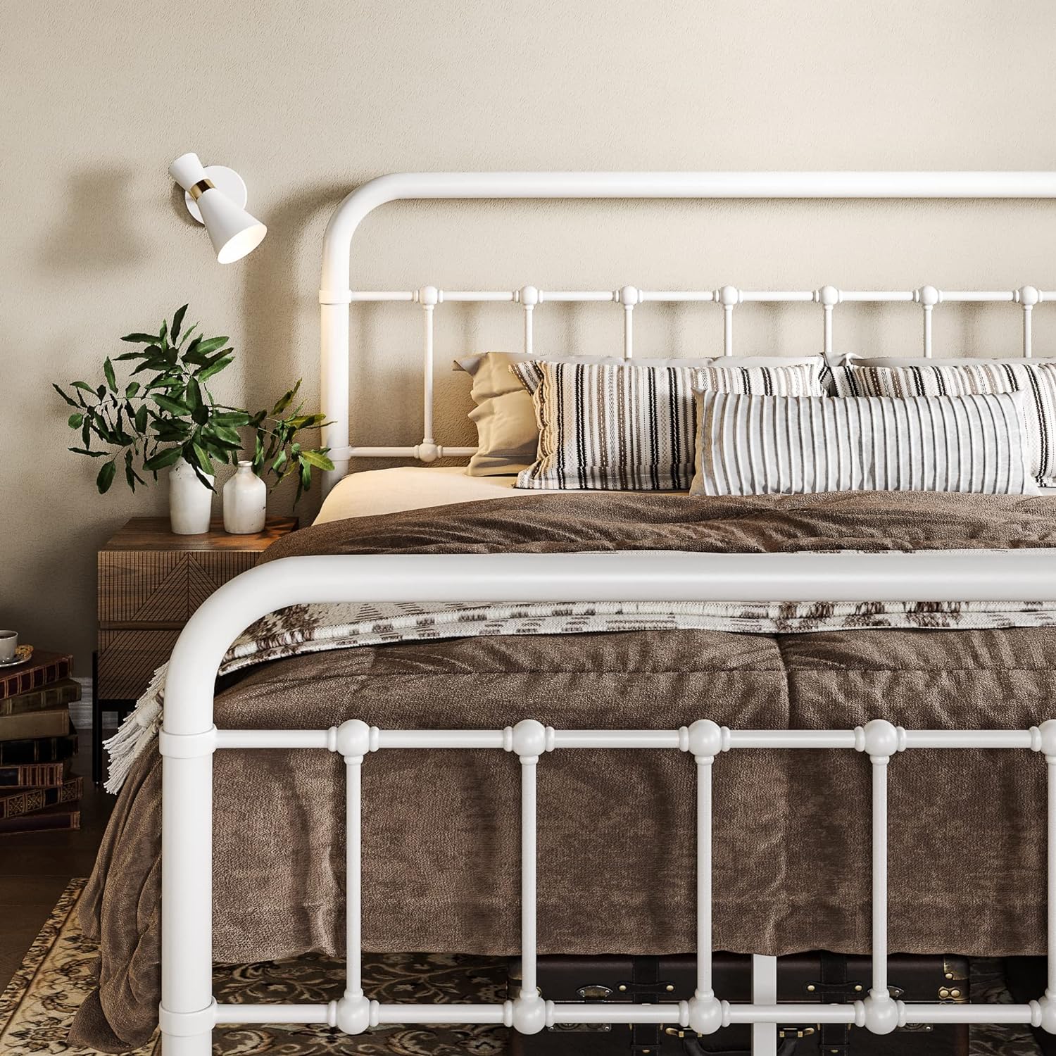 Allewie Queen Size Metal Platform Bed Frame with Victorian Style Wrought Iron-Art Headboard wourant