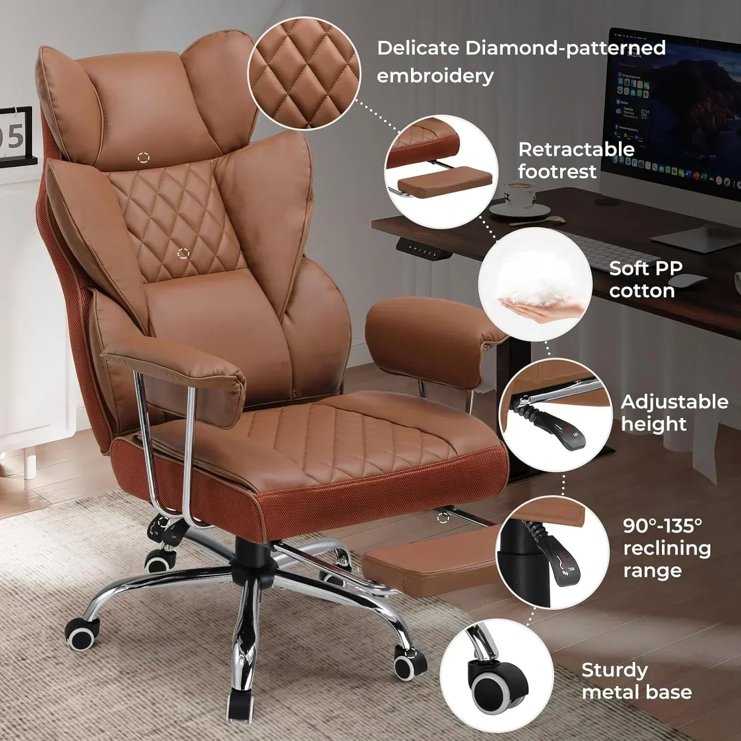 Large high back office chair high back leather gaming chair with footrest wourant