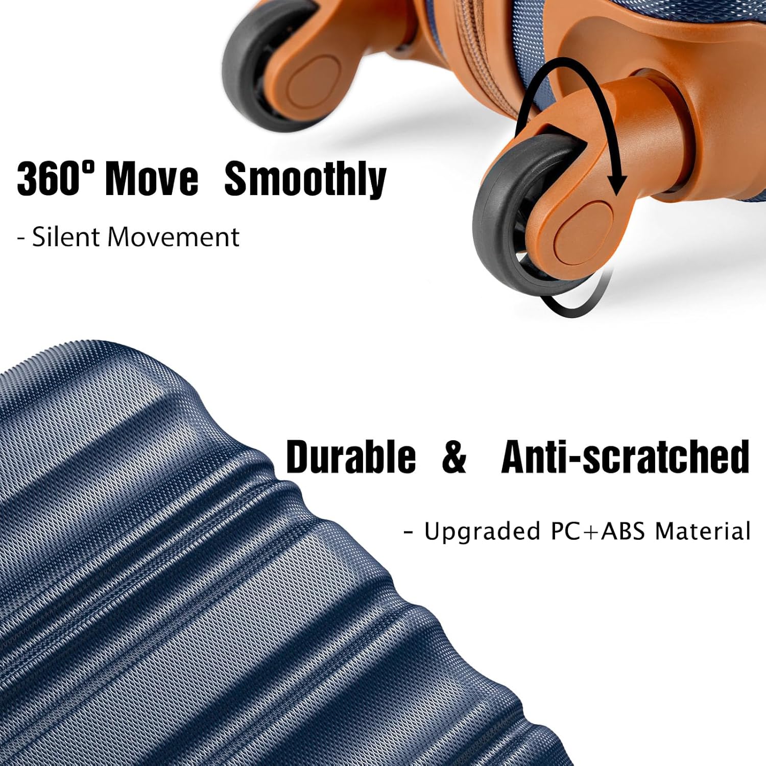 LONG VACATION 6 Piece Luggage Set Carry on Suitcase with ABS+PC hardshell Spinner Wheels wourant