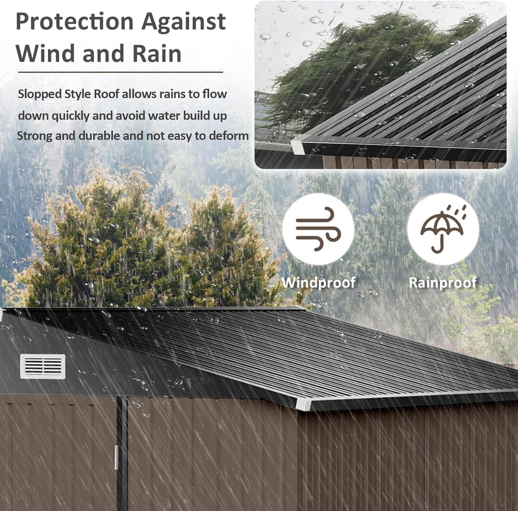 Aoxun 6.2x4 FT Shed Outdoor Storage Shed Metal Garden Shed Sloping Roof Tool Shed Bike Shed wourant