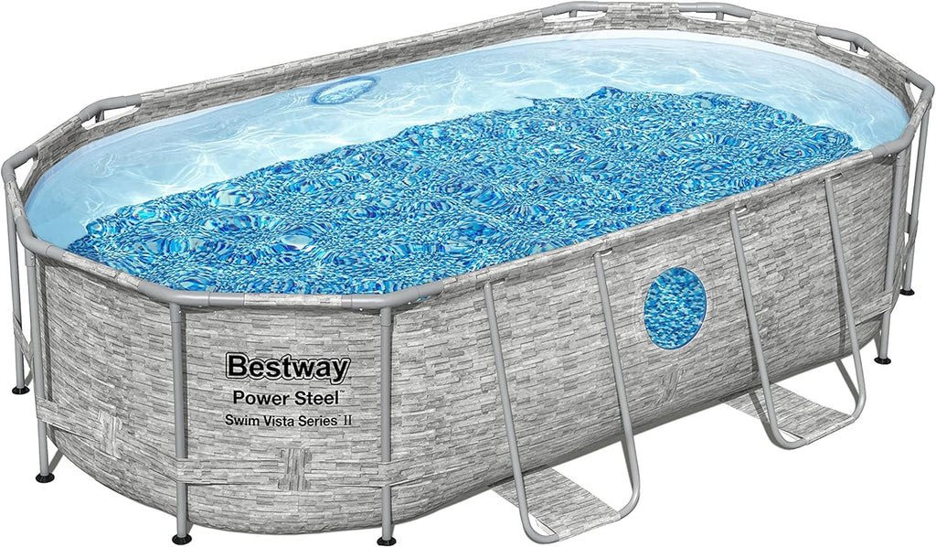 Power Steel 14' x 8'2" x 39.5" Oval Above Ground Pool Set Includes 530gal Filter Pump Ladder wourant