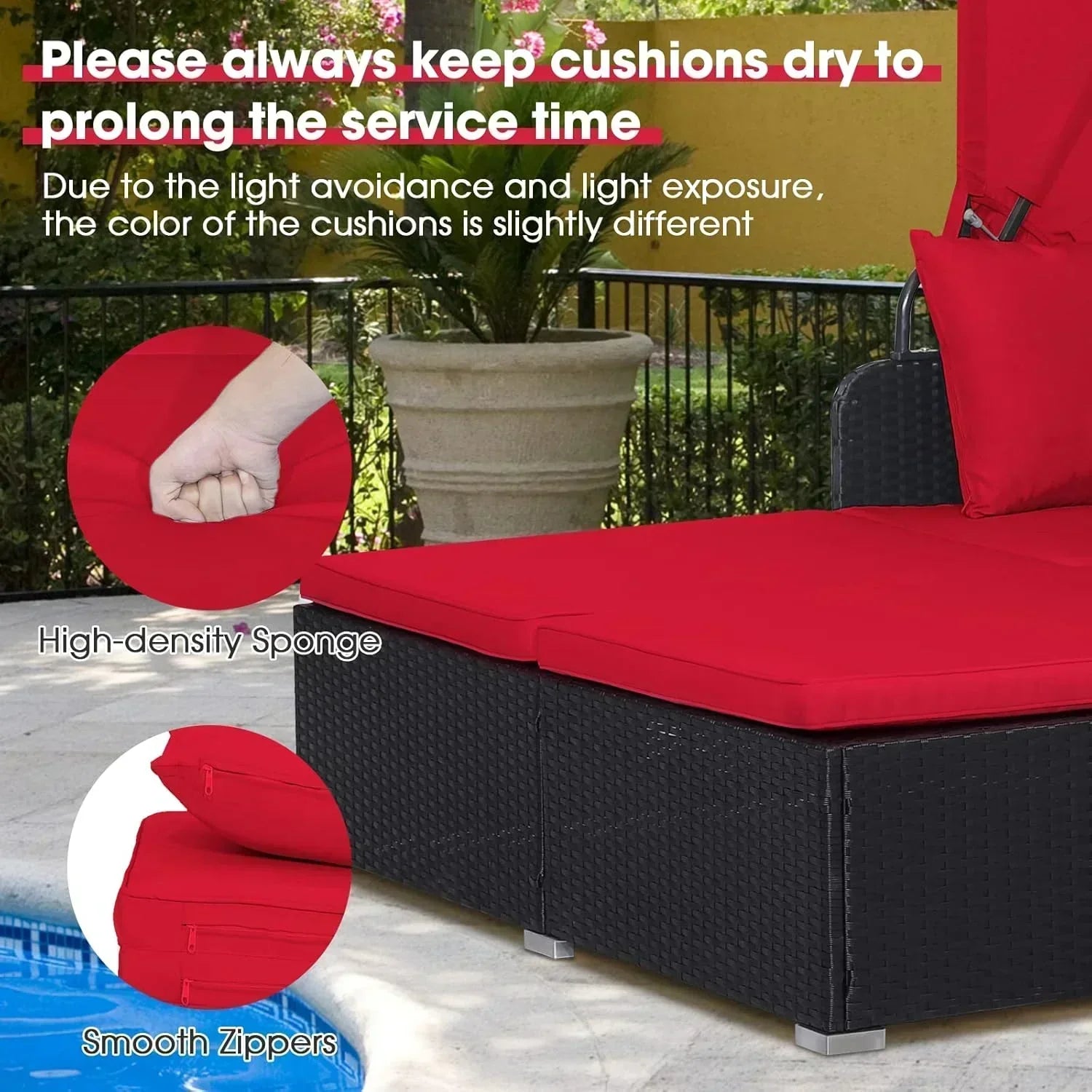 RELAX4LIFE Patio Outdoor Daybed with Canopy Wicker Sunbed Cushions 4 Pillows wourant