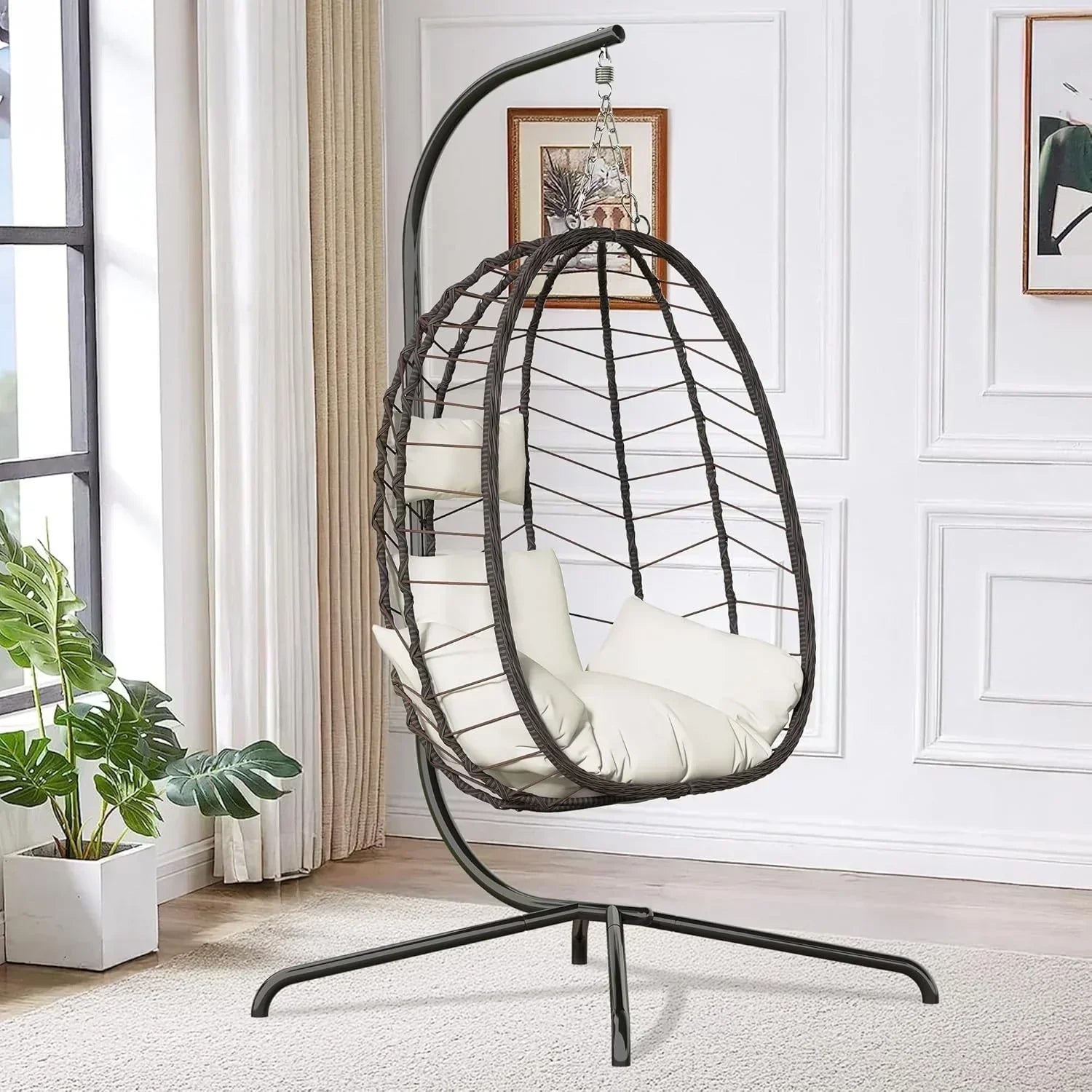 Hanging Egg Chair with Stand Swinging Egg Chair Outdoor Hanging Basket Chair with Cushion wourant