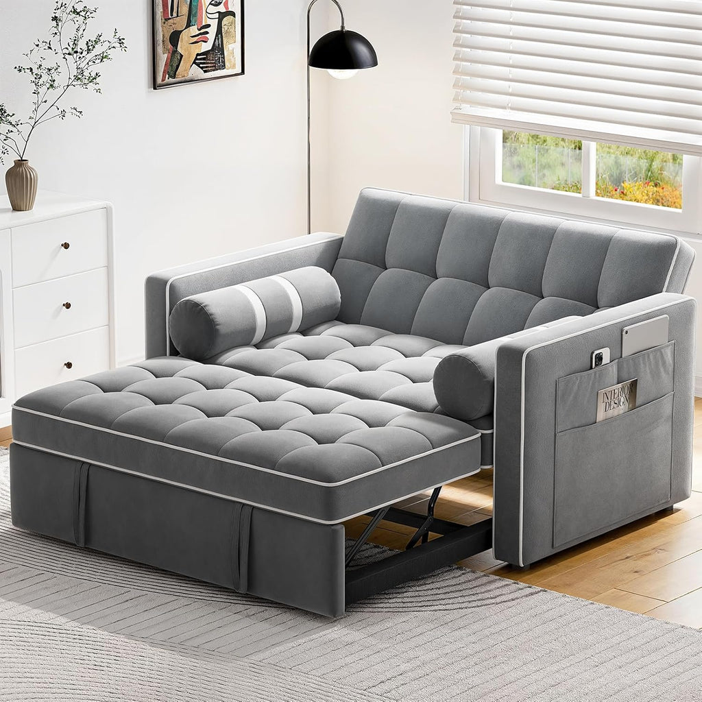 Pipishell 3 in 1 Convertible Sleeper Sofa Bed Pull Out Couch for Living Room USB Ports Side Pockets wourant