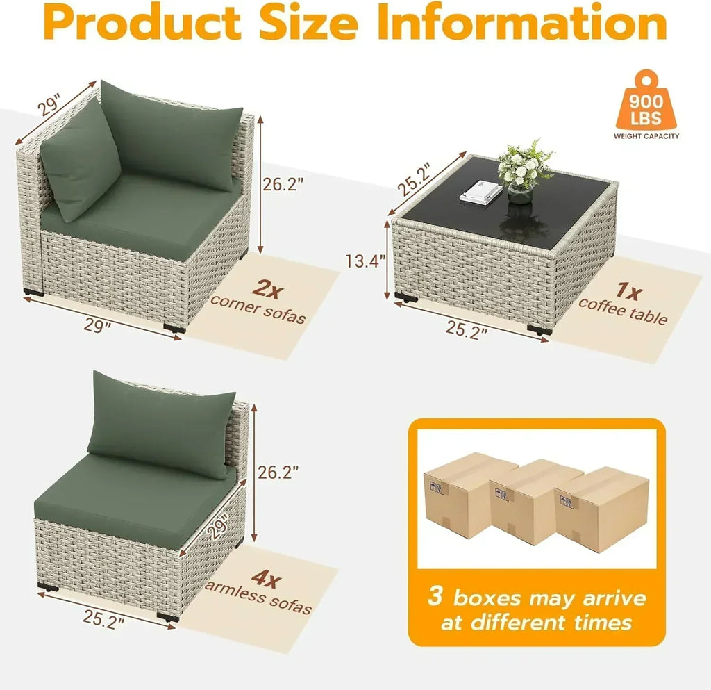 UDPATIO Outdoor Patio Furniture Set 7-Piece PE Wicker Sectional Sofa Outdoor Conversation Set wourant