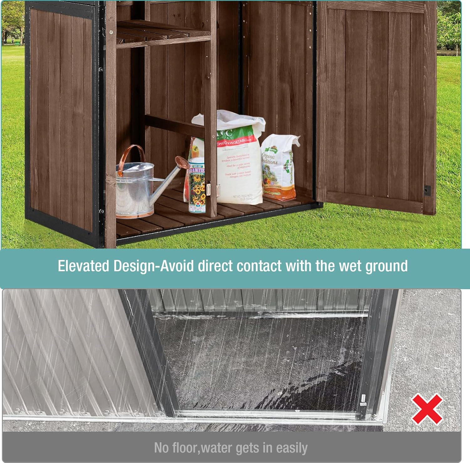 Sheds Outdoor Storage Garden Shed with Metal Frame Structure Adjustable Shelves Capacity Storage wourant