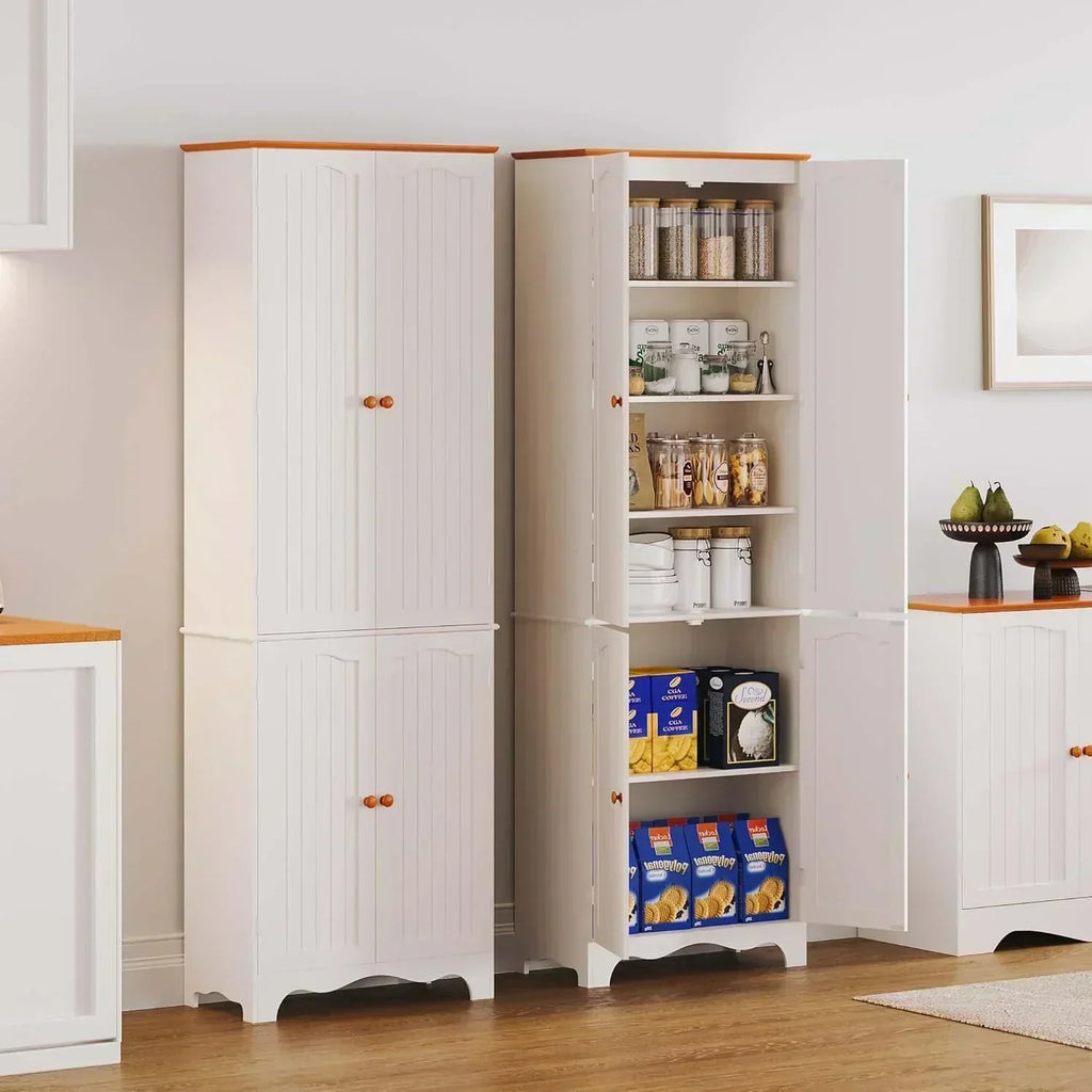 Tall Pantry Cabinet Freestanding Storage Cabinet Wooden Kitchen Pantry with 4 Doors wourant