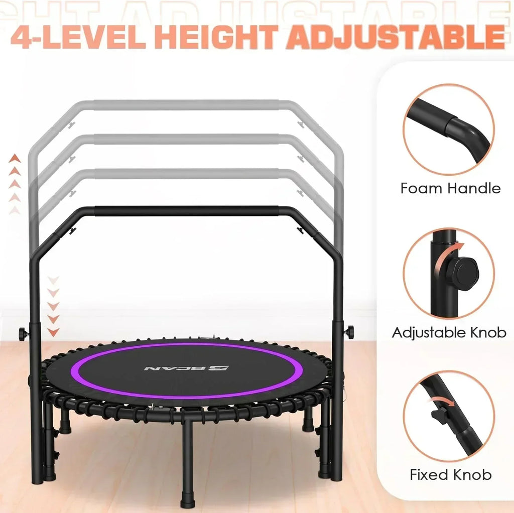 BCAN 450/550 LBS Foldable Mini Trampoline Fitness Trampoline Bungees Adjustable Foam Handle wourant