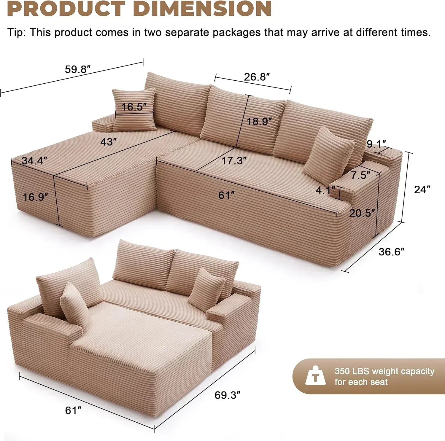 110-inch cloud sofa boneless sofa in the living room modular sofa with deep seats wourant