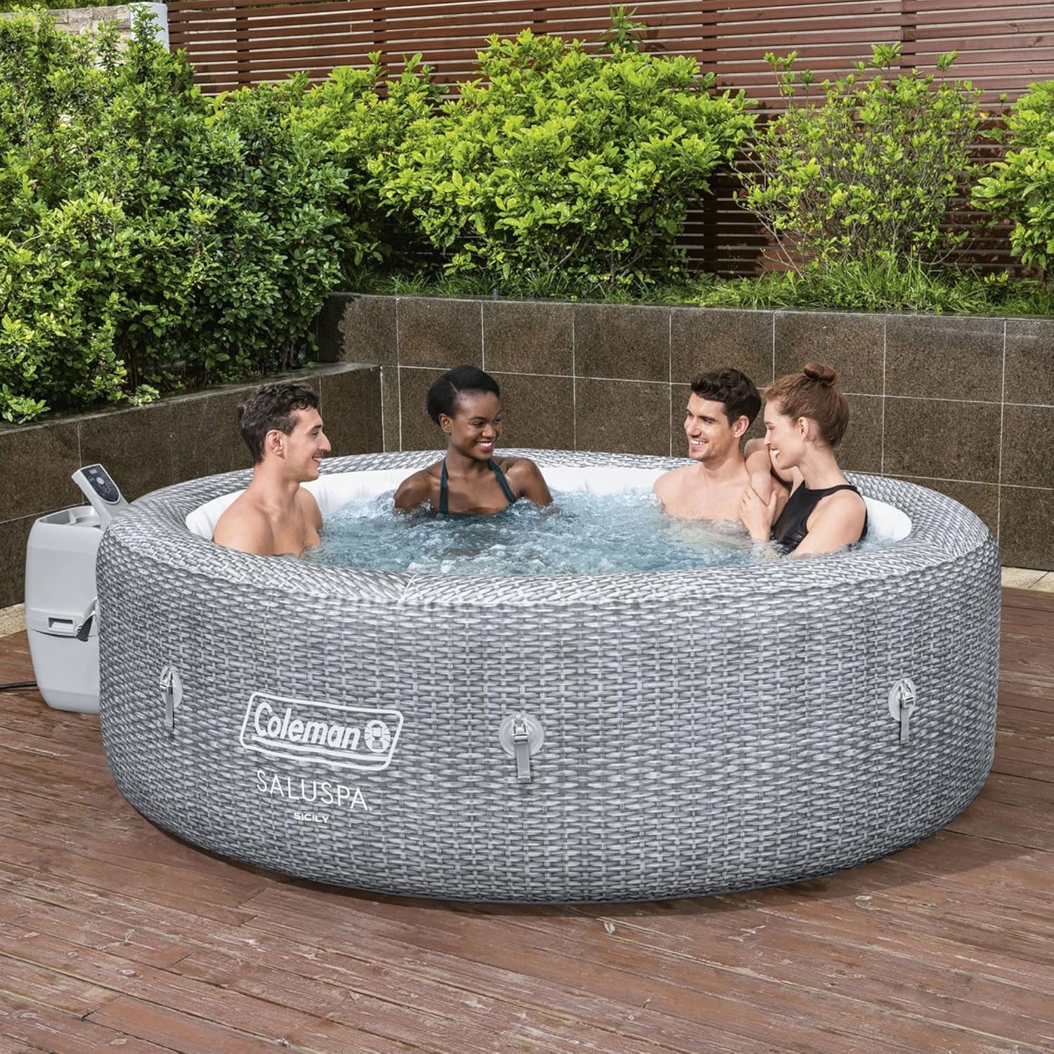 SaluSpa Sicily AirJet 7 Person Inflatable Hot Tub Round Portable Outdoor Spa 180 Soothing AirJets wourant
