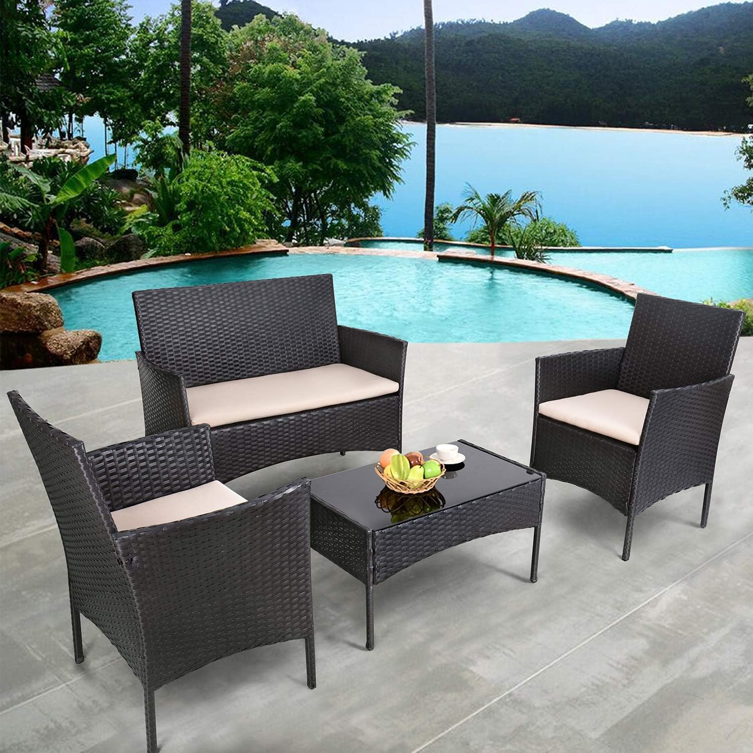 4 piece outdoor patio furniture set rattan chair wicker set wourant