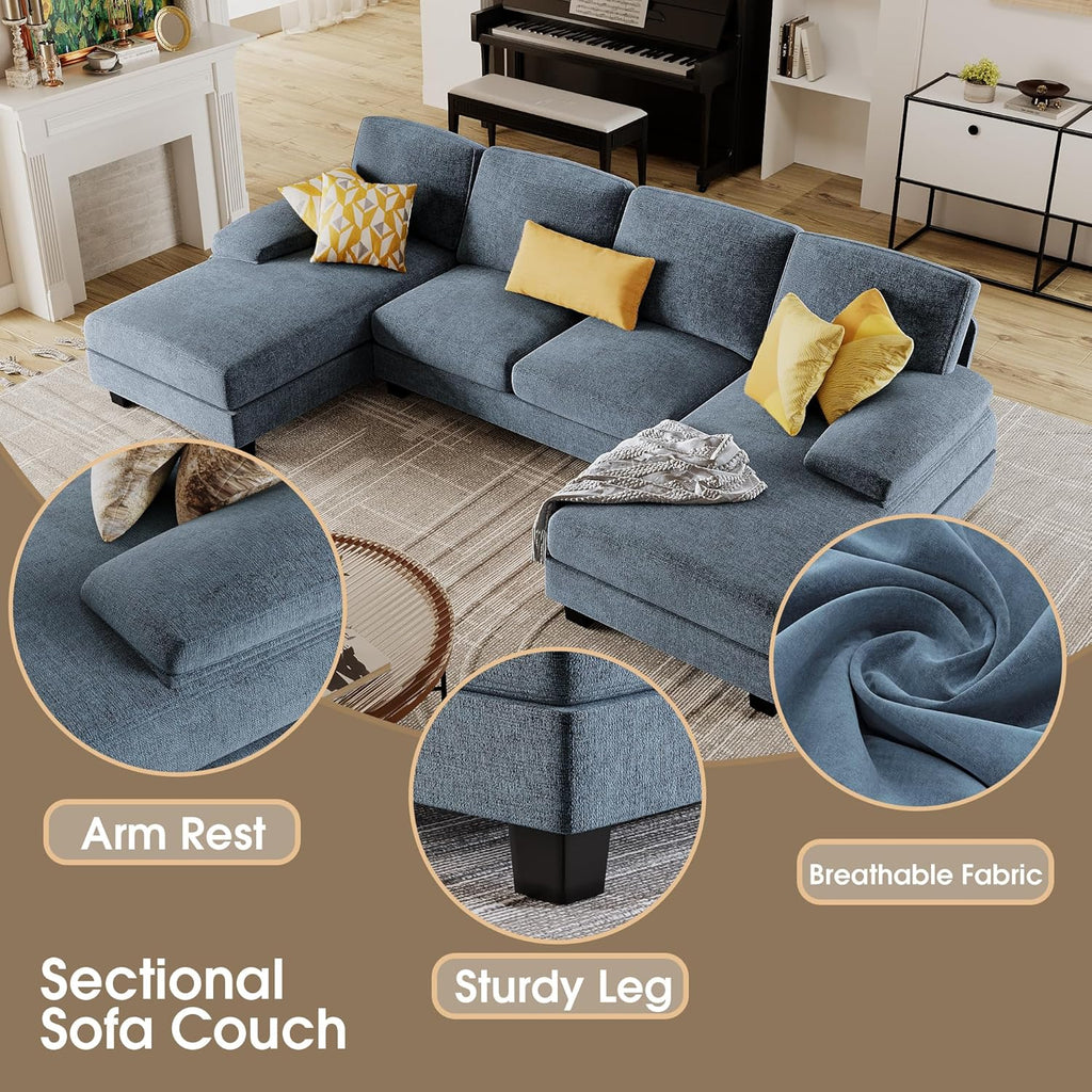 Furmax Sectional Couches for Living Room U-Shaped Sofa Couch Linen Fabric 4 Seat Sofa Set wourant