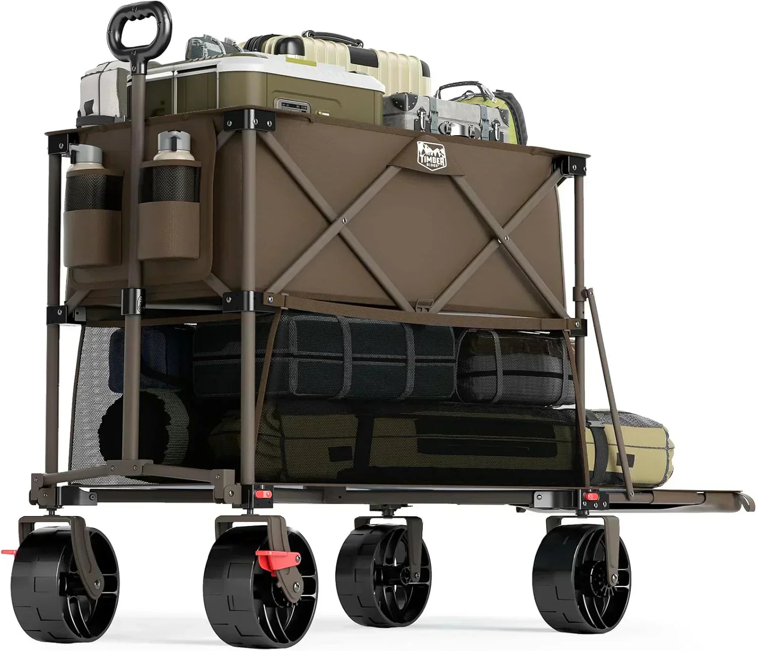 400L Large Capacity Folding Double Decker Cart with Brakes 54 Inch Extra Long Extended Cart wourant