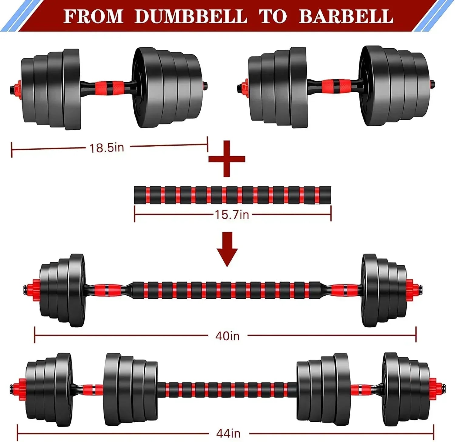 Adjustable dumbbell set, free weight dumbbell pair convertible into barbell wourant