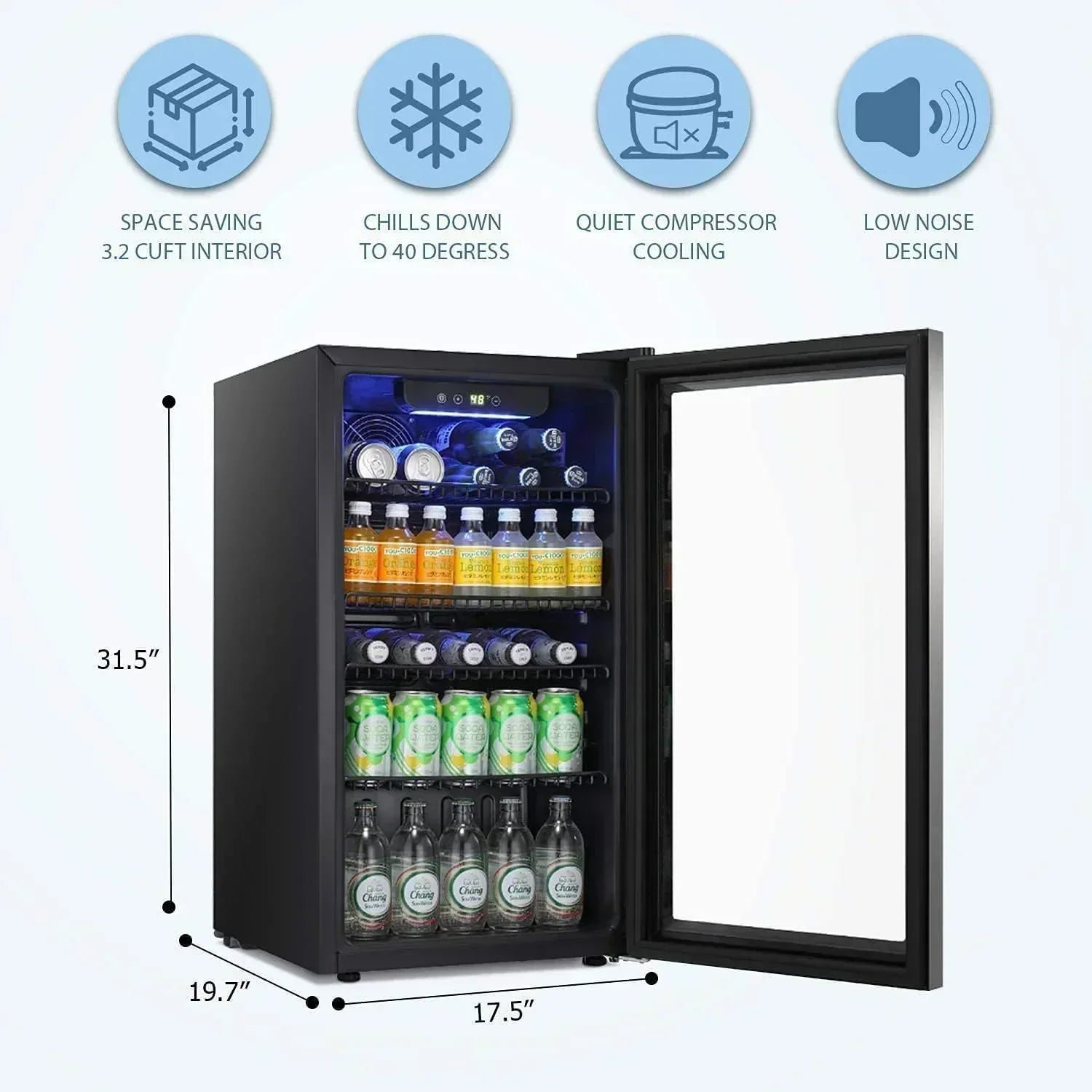 Antarctic Star Beverage Refrigerator Cooler 68 Can Mini Fridge with Glass Door for Beer Drinks Wine wourant