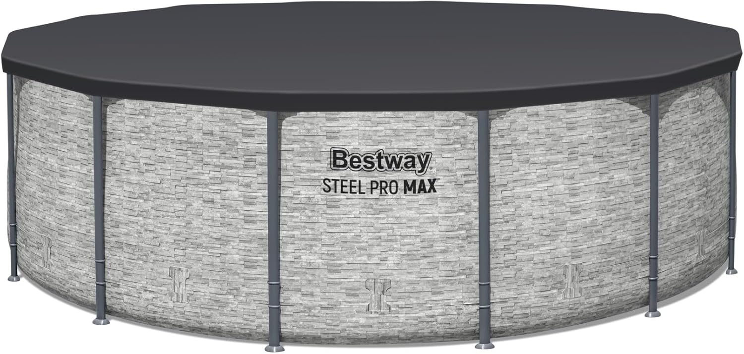 Steel Pro MAX 14 Foot x 48 Inch Round Metal Frame Above Ground Outdoor Swimming Pool Set wourant