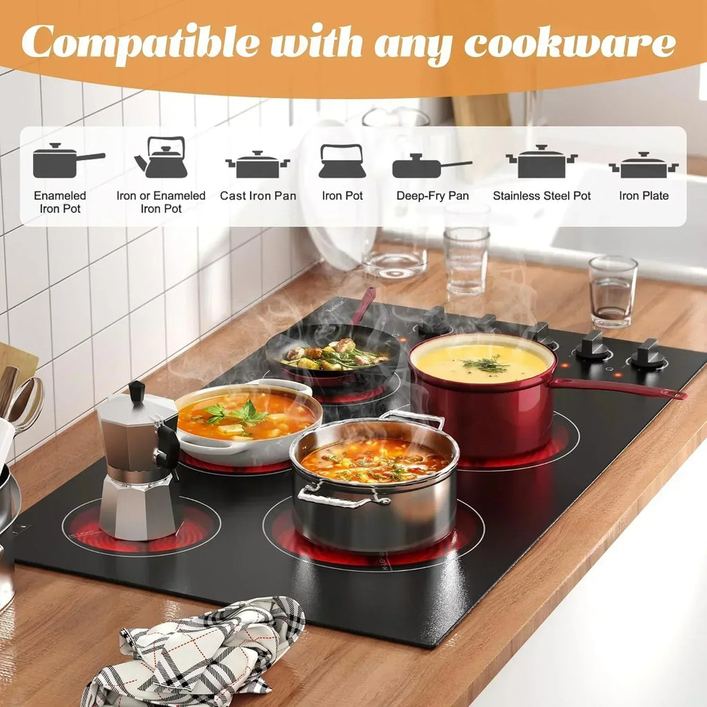 Karinear 30 Inch Electric Cooktop 4 Burners Built-in Ceramic Cooktop Radiant Electric Stove Top wourant