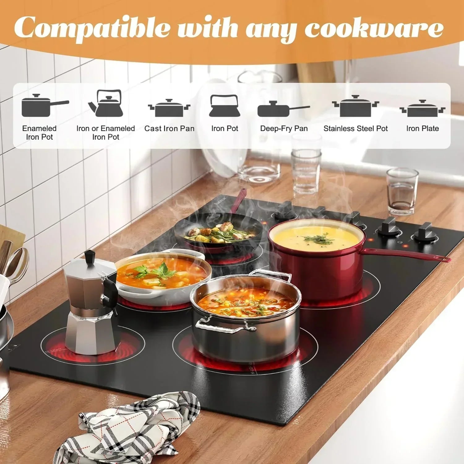 Karinear 30 Inch Electric Cooktop 4 Burners Built-in Ceramic Cooktop Radiant Electric Stove Top wourant