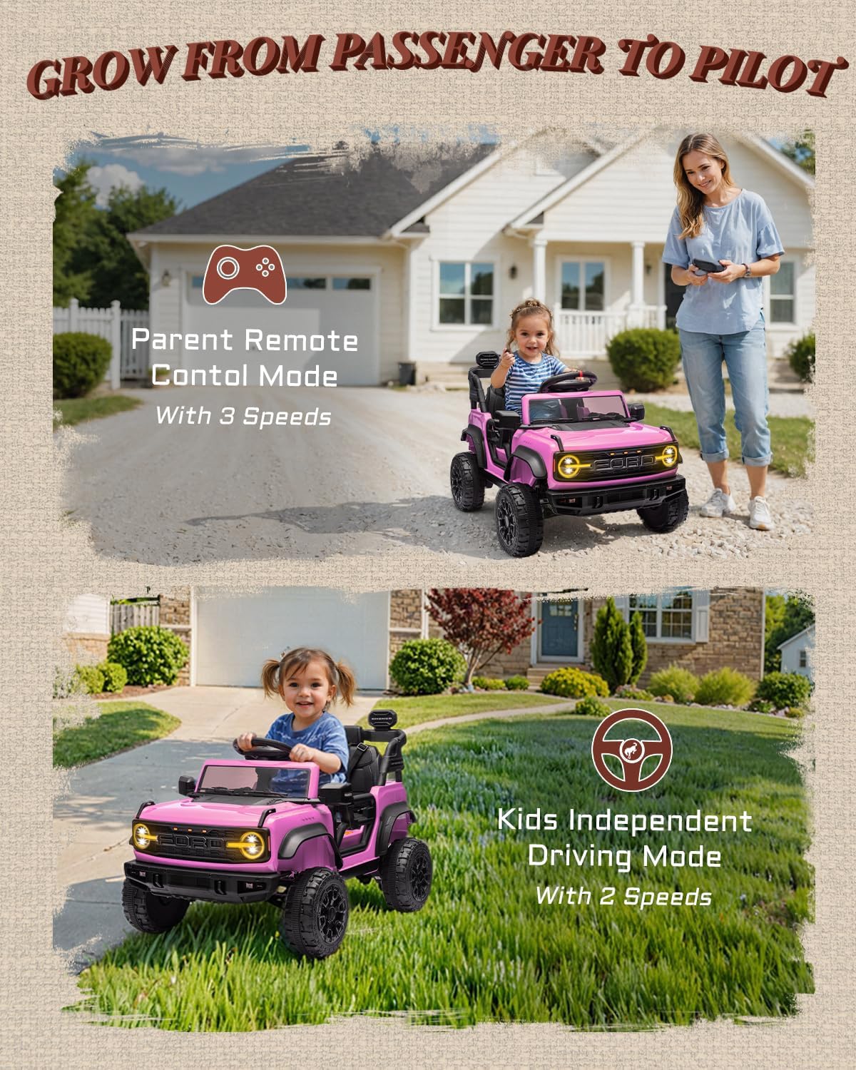 Kids Pink Ride-On Truck Battery Powered Electric Toy Car wourant