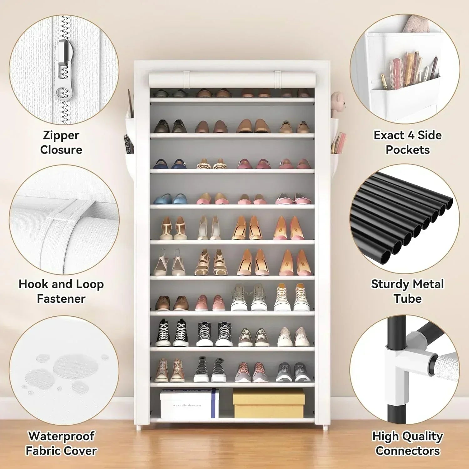 ROJASOP 10 Tier Shoe Rack with Covers Large Capacity Stackable Tall Shoe Shelf Storage wourant