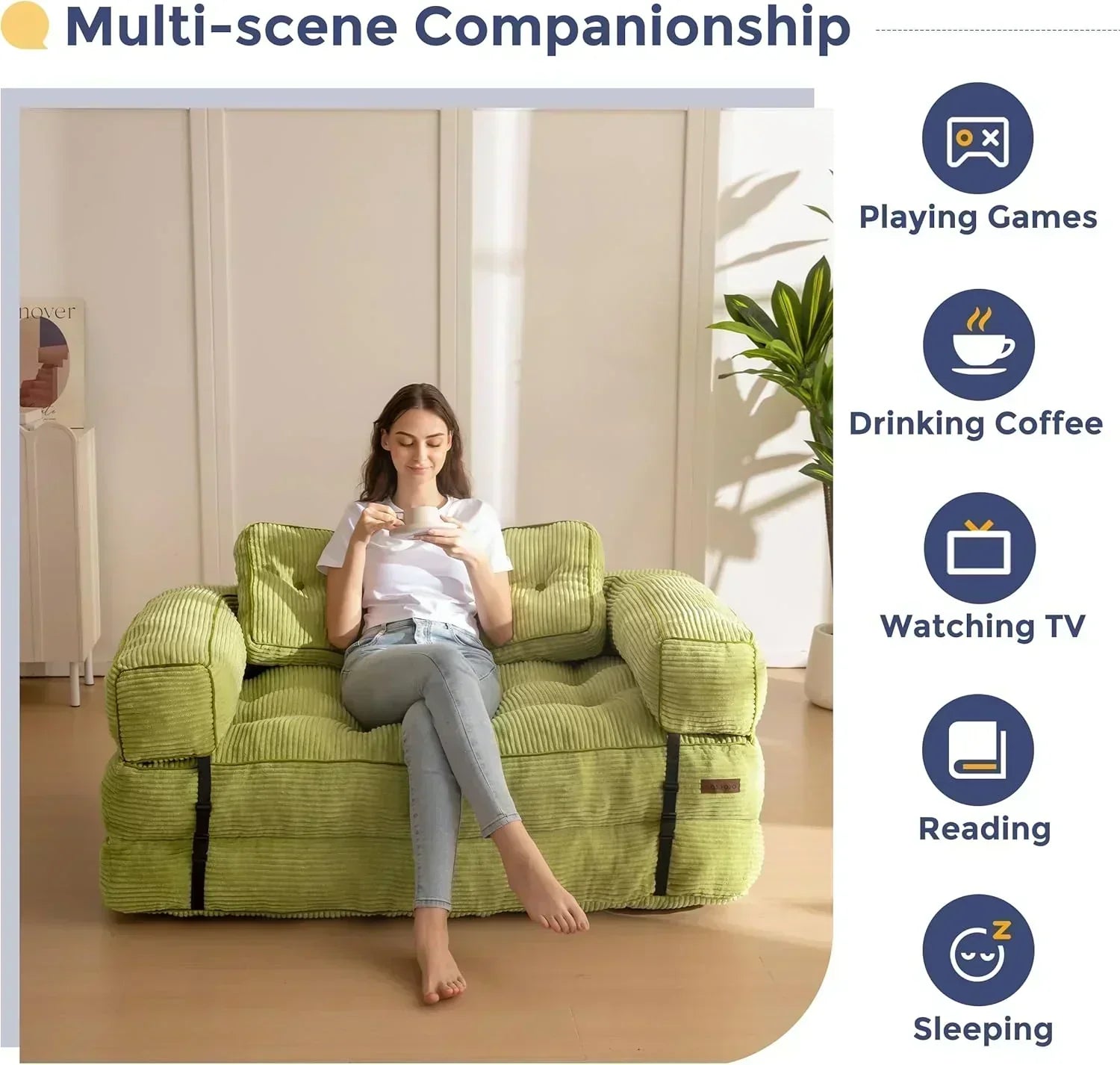 Folding Sofa Bed L-Shaped Convertible Sofa Bed with Armrests and Pillows wourant