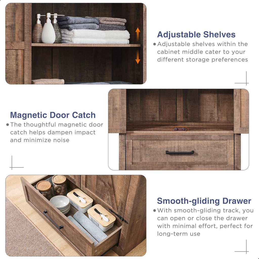 JXQTLINGMU Farmhouse Kitchen Pantry 72" Tall Wood Kitchen Storage Cabinet Adjustable Shelves wourant