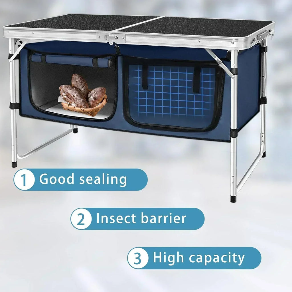Outdoor Folding Table Aluminum Lightweight Height Adjustable with Storage Organizer wourant
