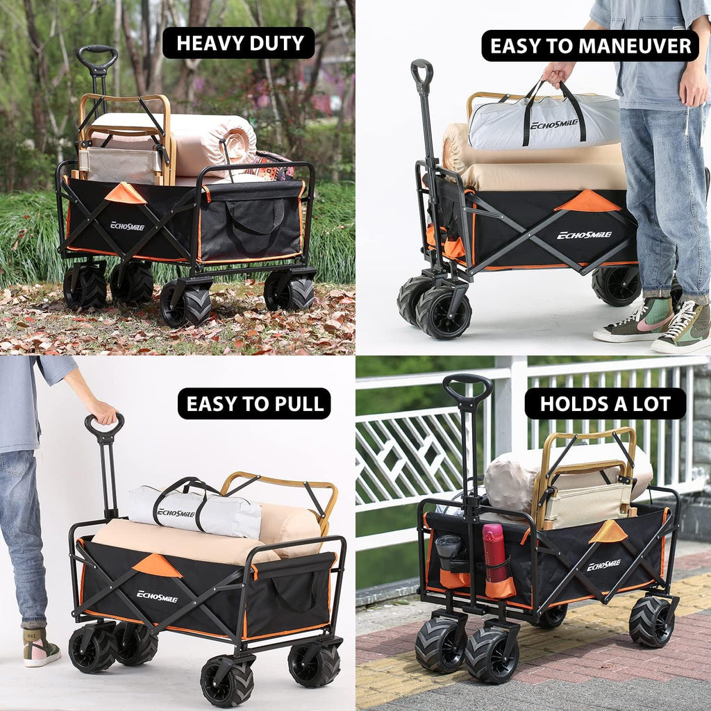 Heavy Duty 350 lb Capacity Foldable Caravan Outdoor Folding Camping Caravan Portable Grocery Cart wourant