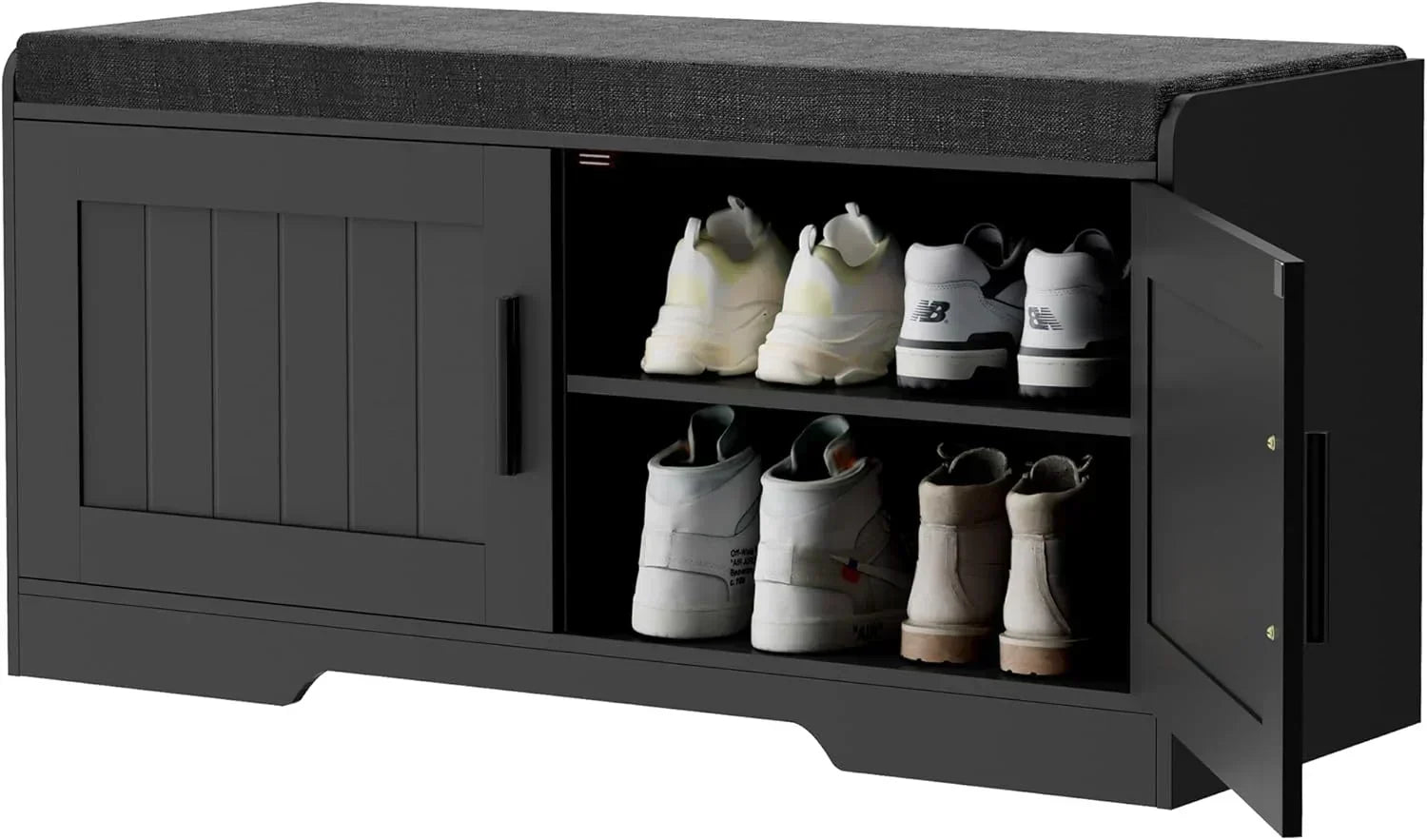 2-Tier Storage Bench Shoe Bench with Thickened Padded Seat Cushion Entryway Bench wourant