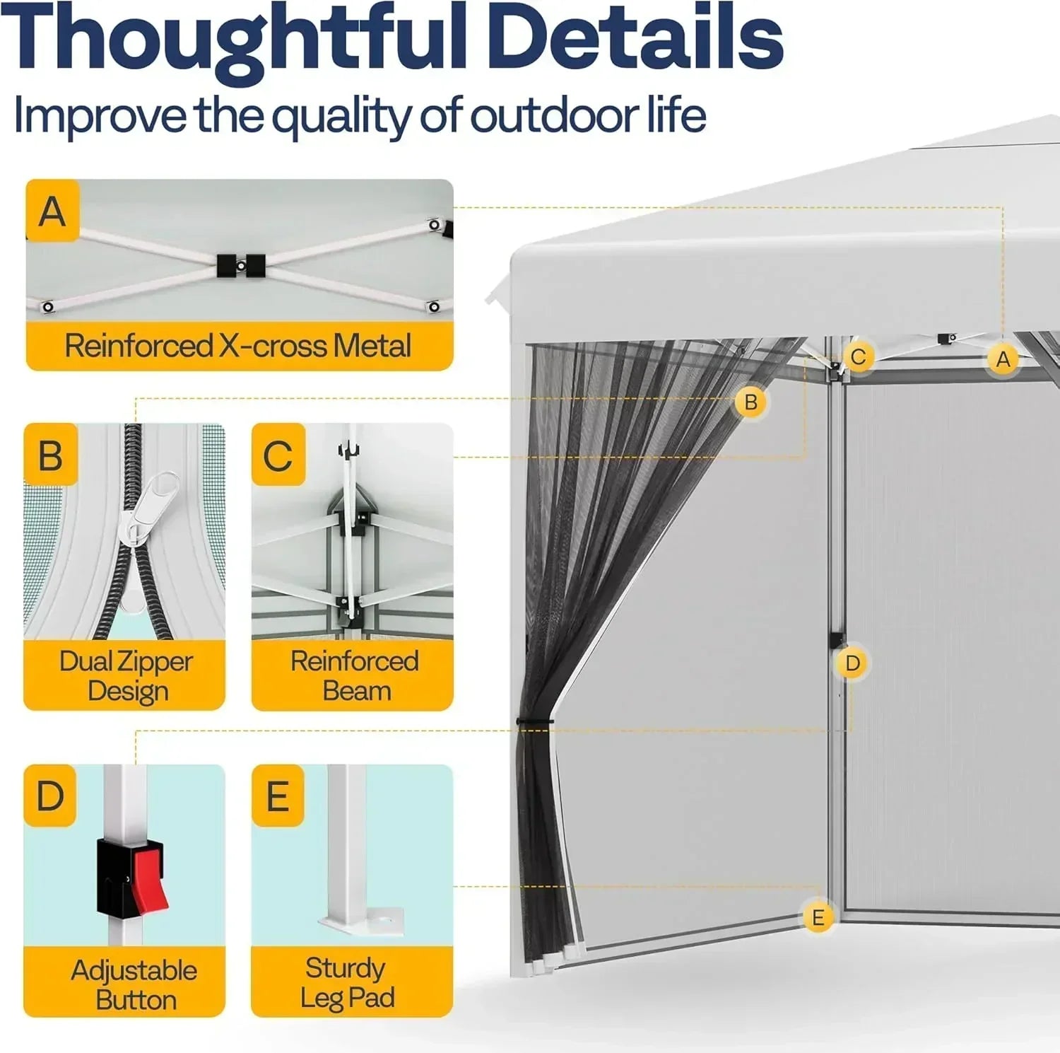 10x10ft Easy Pop-Up Canopy Outdoor Screen Tent with Mosquito Netting 2 Zipper Doors Roller Bag wourant