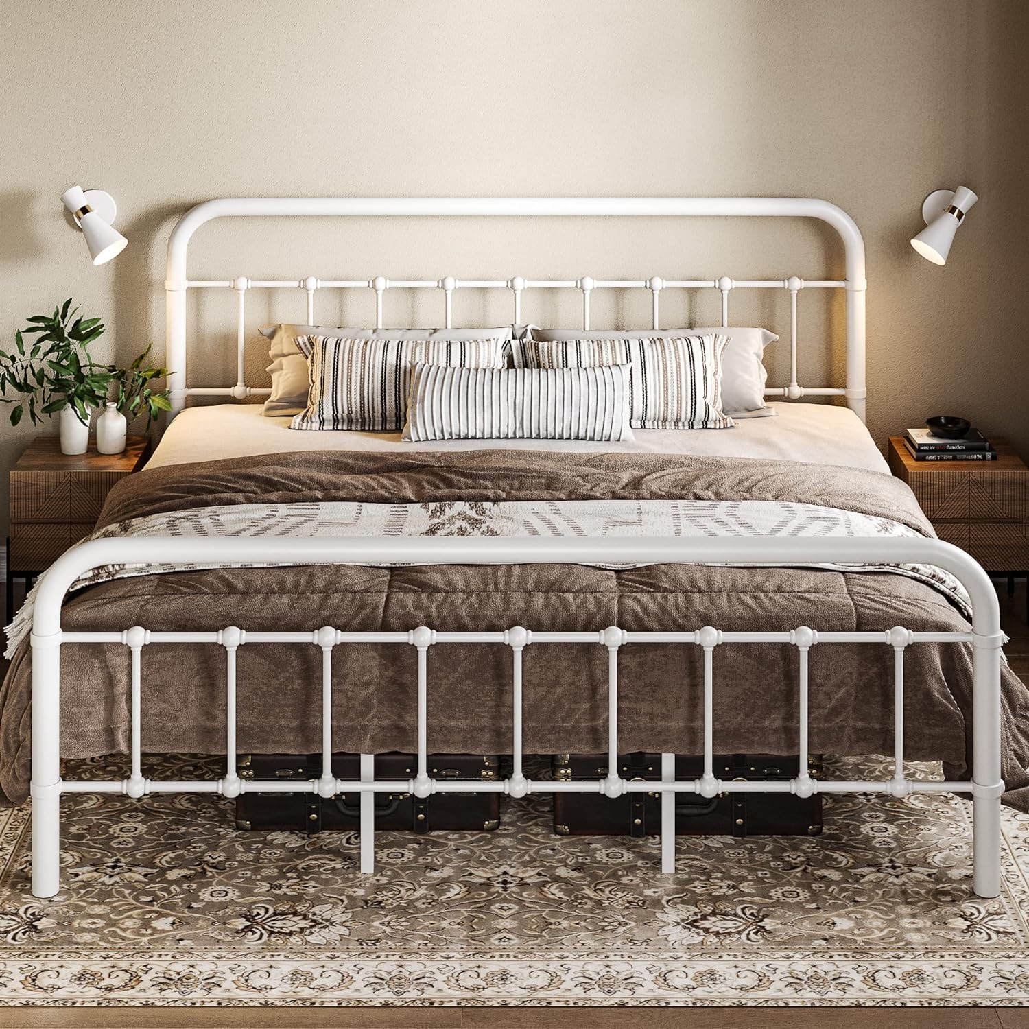 Allewie Queen Size Metal Platform Bed Frame with Victorian Style Wrought Iron-Art Headboard wourant