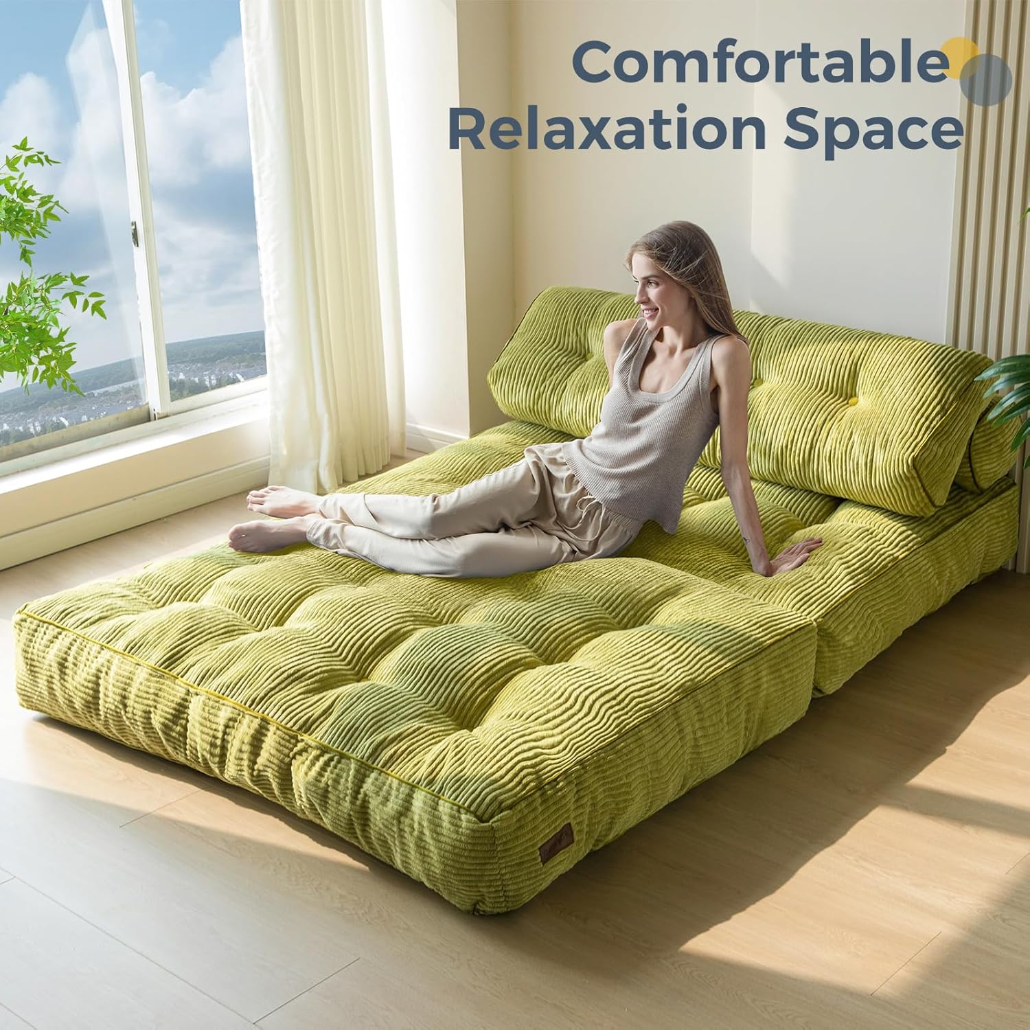 MAXYOYO Folding Sofa Bed Convertible Sleeper Chair with Pillow Foldable Mattress with Back Support wourant