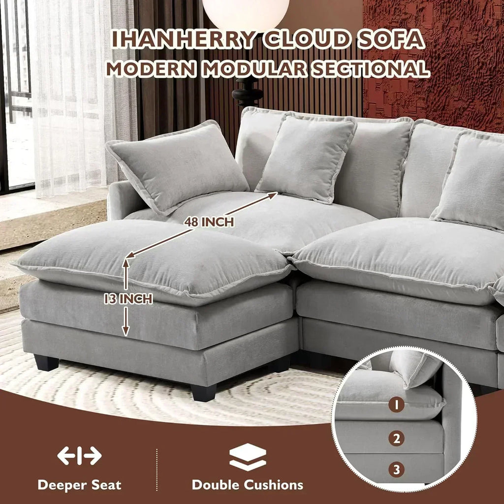 ihanherry 146-inch U-shaped modern sofa modular area cloud sofa wourant