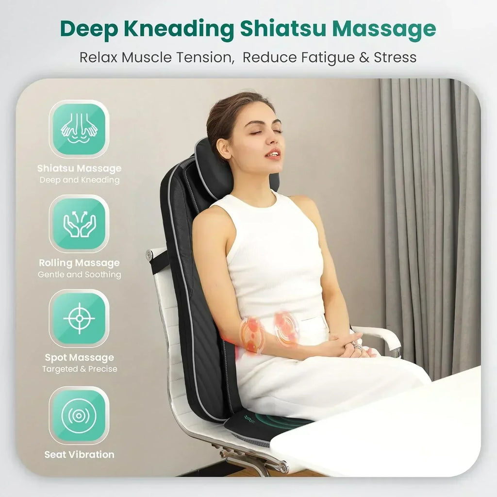 Snailax Shiatsu Massage Cushion with Heat Massage Chair Pad Kneading Back Massager for Home wourant