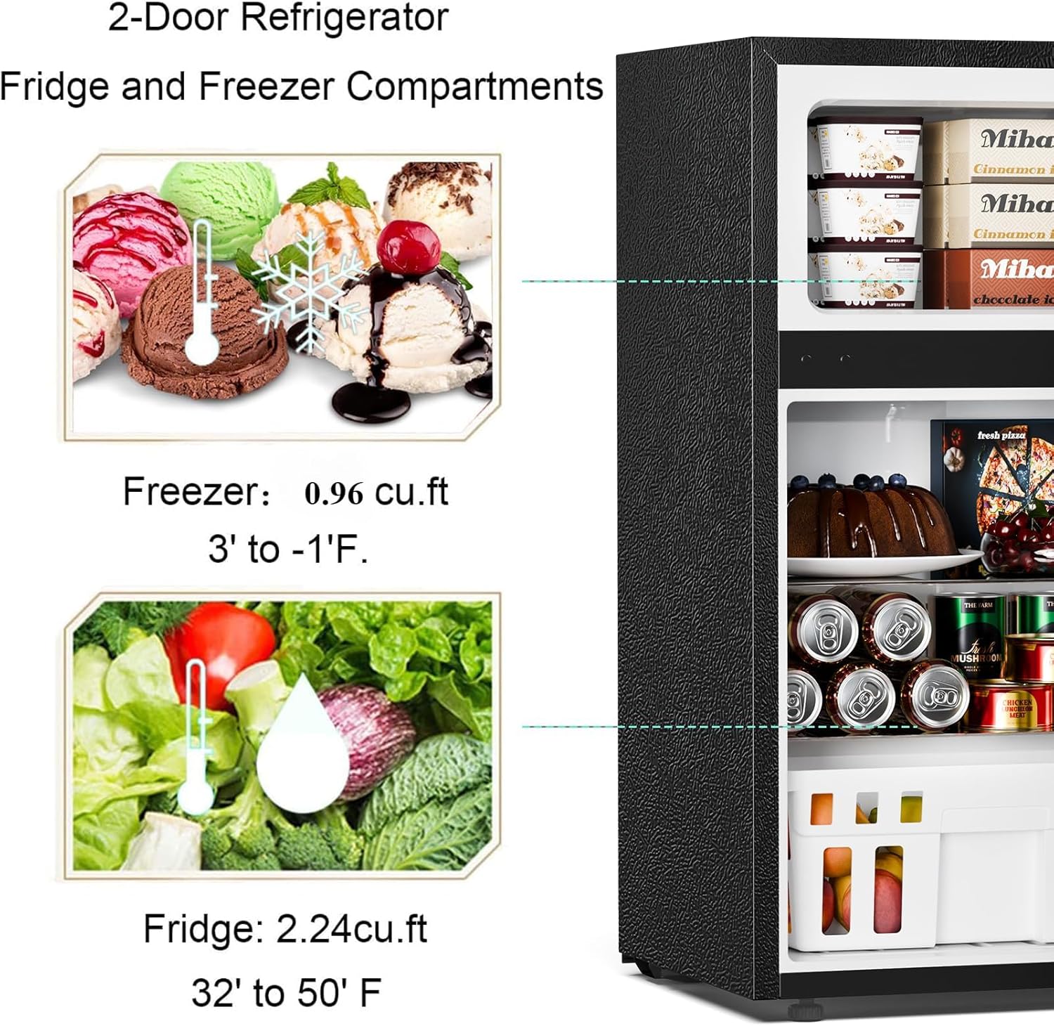 Antarctic Star Compact Mini Refrigerator Separate Freezer Small Fridge Double 2-Door wourant