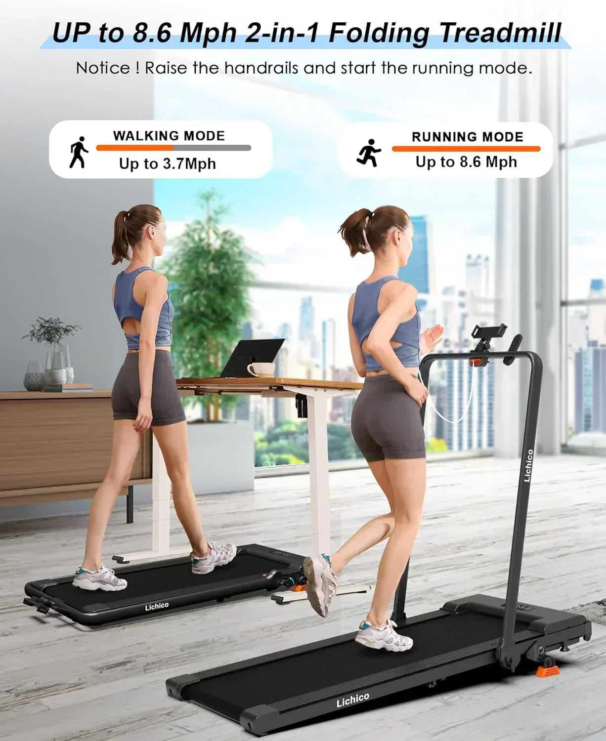 Lichico Walking Pad Under Desk Treadmill Ultra-Quiet Brushless Electric Jogging Treadmill wourant
