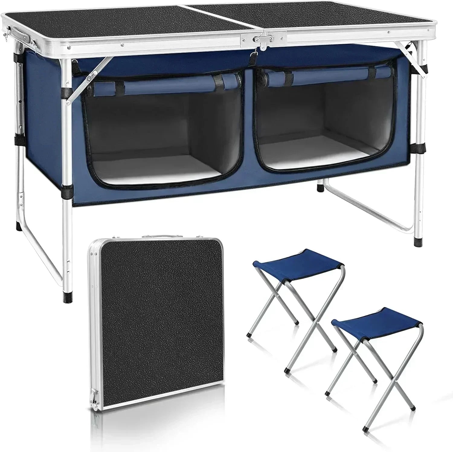 Outdoor Folding Table Aluminum Lightweight Height Adjustable with Storage Organizer wourant