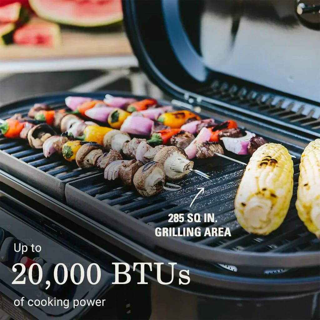 RoadTrip 285 Portable Stand-Up Propane Grill with 3 Adjustable Burners Instastart Ignition 20,000 BTUs wourant