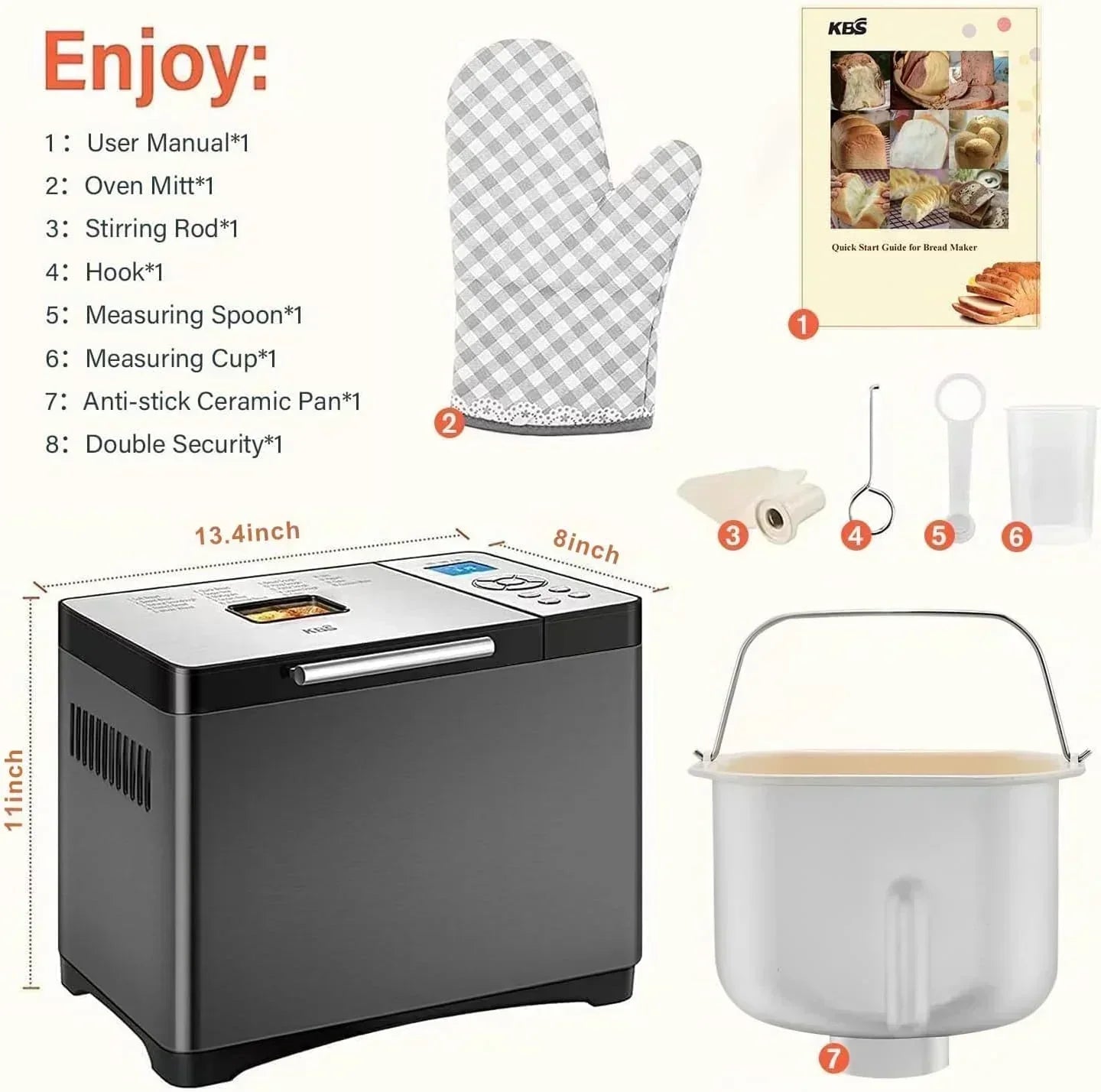 KBS 2LB Bread Maker 19-in-1 Automatic Stainless Steel Bread Maker with Ceramic Pot wourant