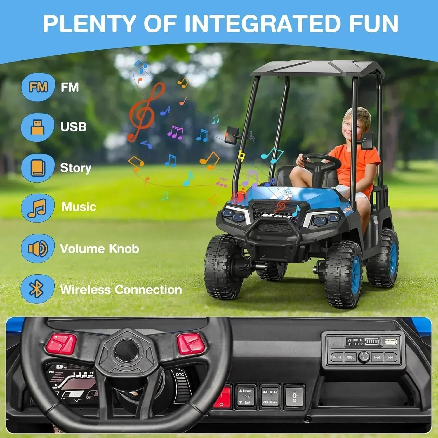 R9 24V Children's Golf Cart with Remote Control Removable Awning wourant
