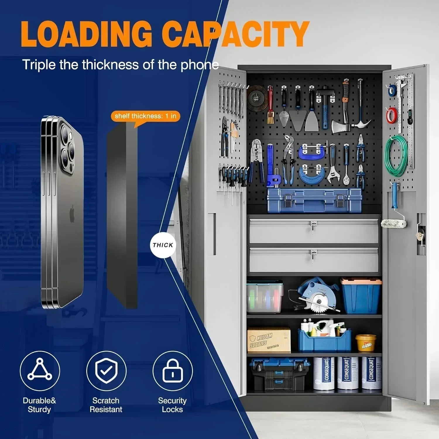 Yizosh Metal Garage Storage Cabinet with Locking Doors Heavy Duty Steel Tool Cabinet wourant