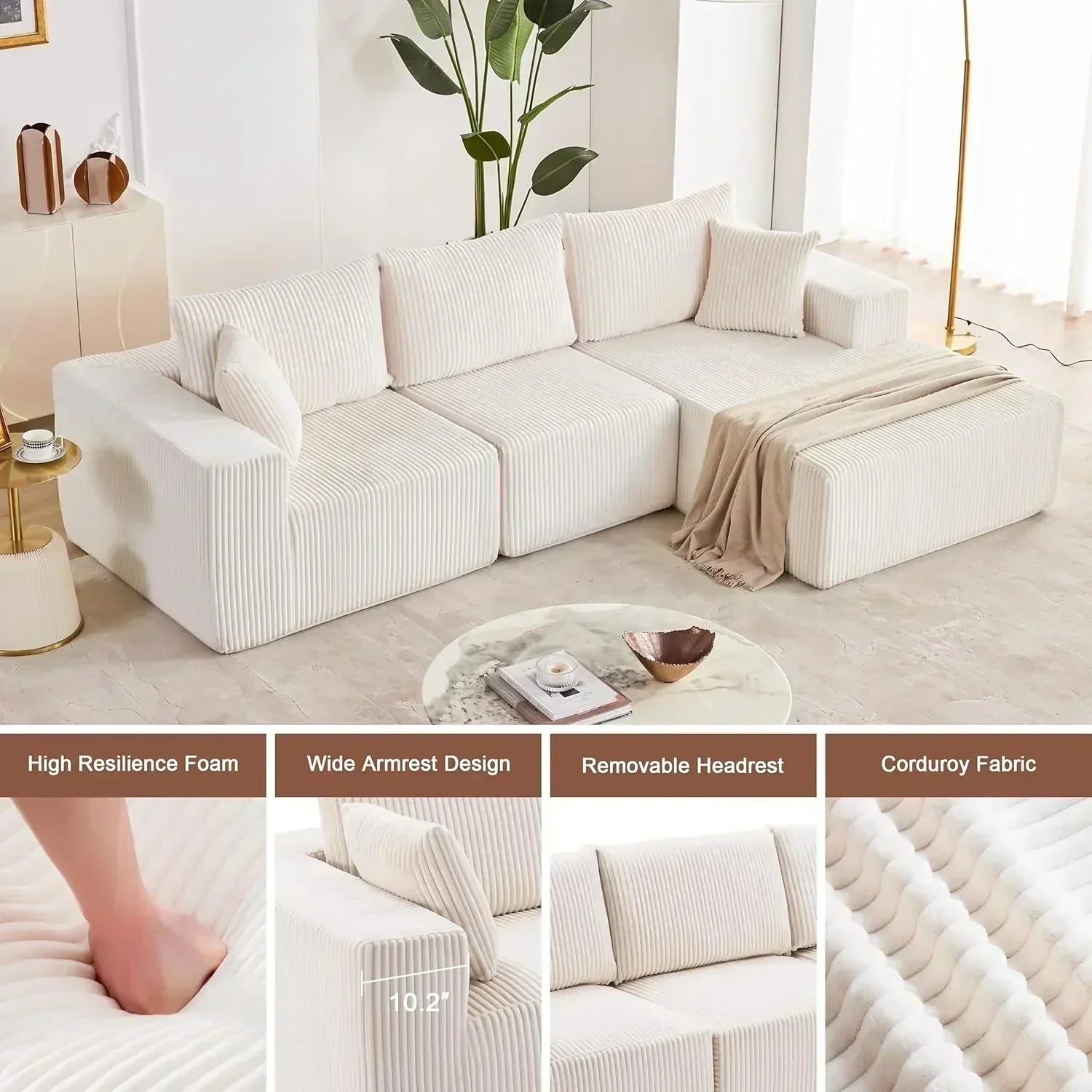 108-inch modular sofa cloud modular sofa with deep seat and reclining chair upholstered sofa wourant