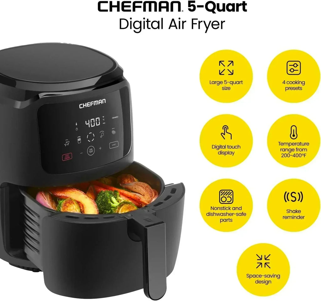 Chefman 6-Quart Double Basket Air Fryer Easy View Window uses two separate nonstick pans wourant