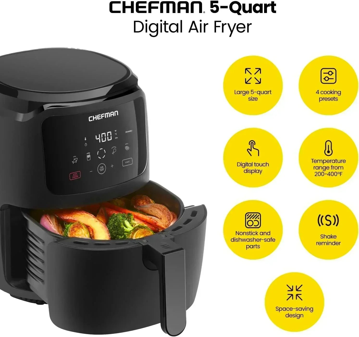 Chefman 6-Quart Double Basket Air Fryer Easy View Window uses two separate nonstick pans wourant